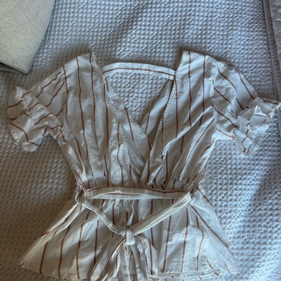 American Threads White and Brown Striped Top - Picture 2 of 3